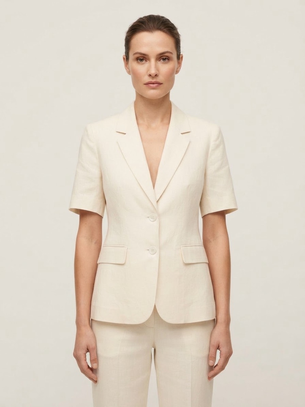 Zara Sz M Off White Minimalist Short Sleeves Business Casual Blazer